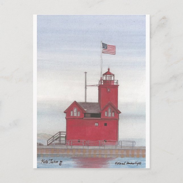 Carte Postale Grand phare rouge, Hollande, Michigan (Devant)