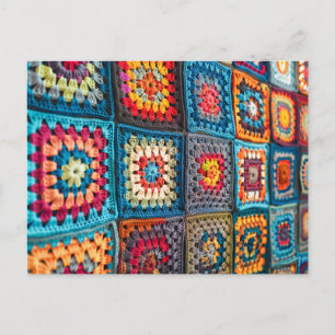 Carte Postale Grand Plaid au Crochet Réalisé à Partir de Carrés