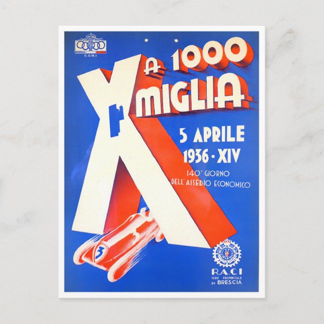 Carte Postale Grand Prix d'Italie 1000 milles anglais 1956 (Devant)