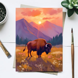 Carte Postale Grand Teton Bison Peinture de voyage au parc nat