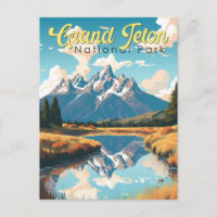 Grand Teton National Park Illustration Retro