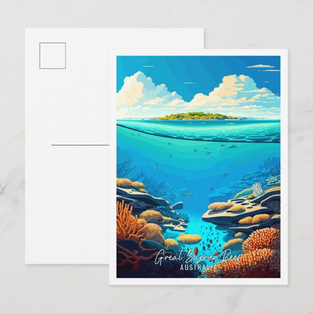 Carte Postale Grande barrière de corail Australie illustration d (Devant / Derrière)