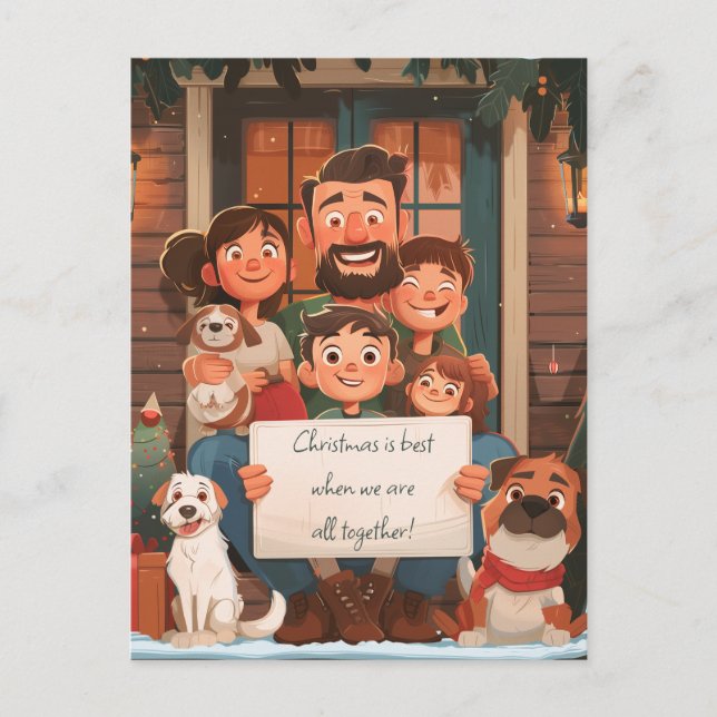 Carte Postale Grande famille de Noël et animaux de compagnie (Devant)