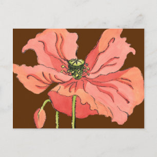 Carte Postale Grande Fleur rose avec Arrière - plan rouge profon
