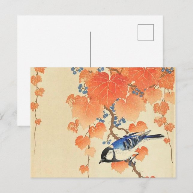 Carte Postale Grande mésange sur la branche paulownia - Ohara Ko (Devant / Derrière)