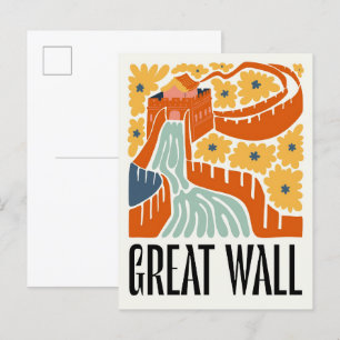 Carte Postale Grande Muraille Chine Voyage abstrait art floral