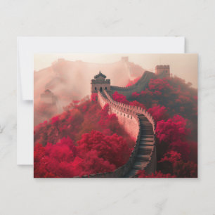 Carte Postale Grande Muraille de Chine en automne – Rouge pittor