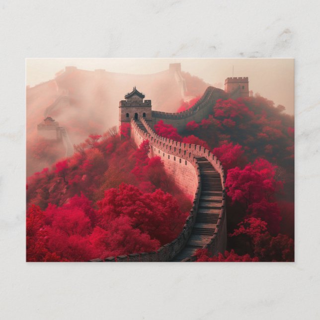 Carte Postale Grande Muraille de Chine en automne – Rouge pittor (Devant)