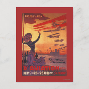 Carte Postale Grande semaine de l'aviation - Femme agitant l'aff