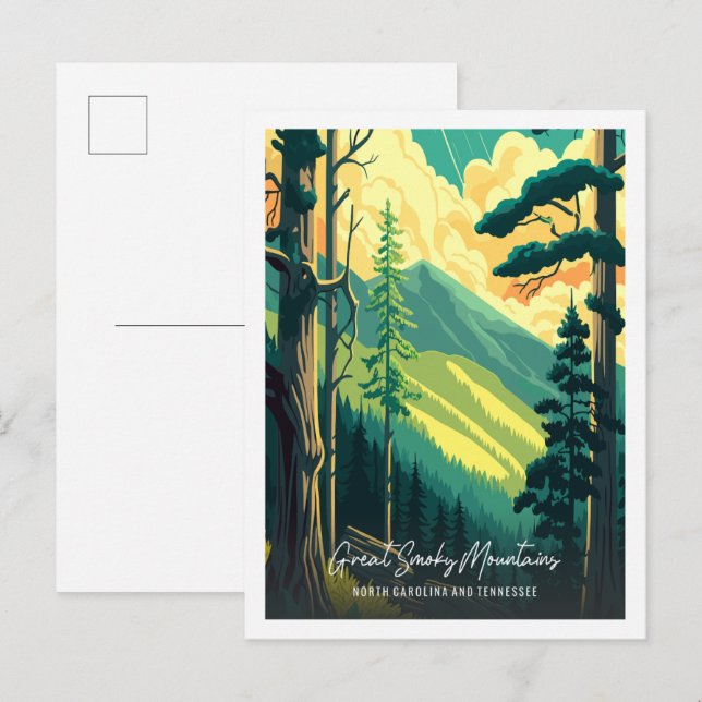 Carte Postale Grande Smoky Mountains illustration de voyage vint (Devant / Derrière)