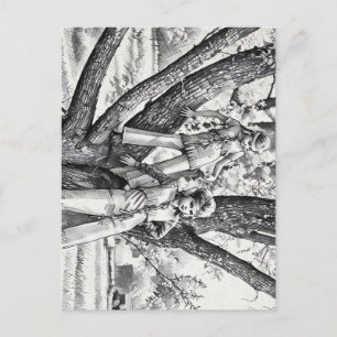Carte Postale Grande Sœur Petite Sœur jouant dans l'arbre art