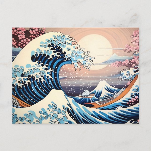 Carte Postale Grande vague inspirée rose sakura esthétique (Devant)