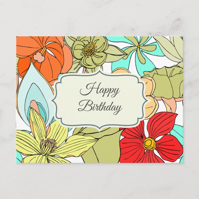 Carte Postale Grandes Fleurs colorées Joyeux Anniversaire (Devant)
