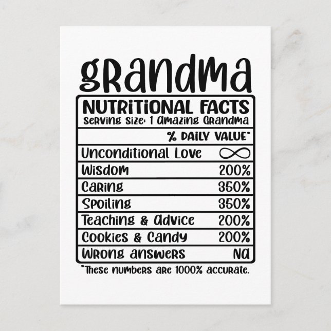Carte Postale Grandma - Faits nutritionnels (Devant)