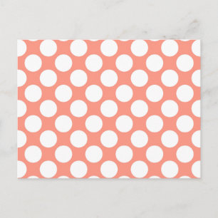 Carte Postale Grands pois rétro - rose corail et blanc