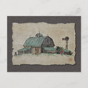 Carte Postale Grange à maïs et moulin à vent