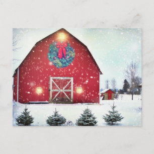 Carte Postale Grange rouge de Noël