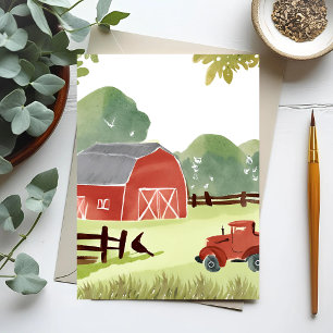 Carte Postale Grange rouge   Peinture aquarelle tracteur de ferm