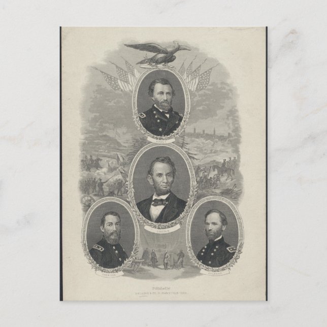 Carte Postale Grant, Lincoln, Sheridan, Sherman (Devant)