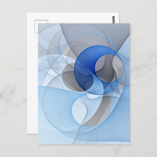 Carte Postale Graphique d'art fractal gris bleu Abstrait moderne