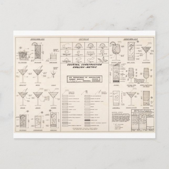 Carte Postale Graphique de construction de cocktails du milieu d (Devant)