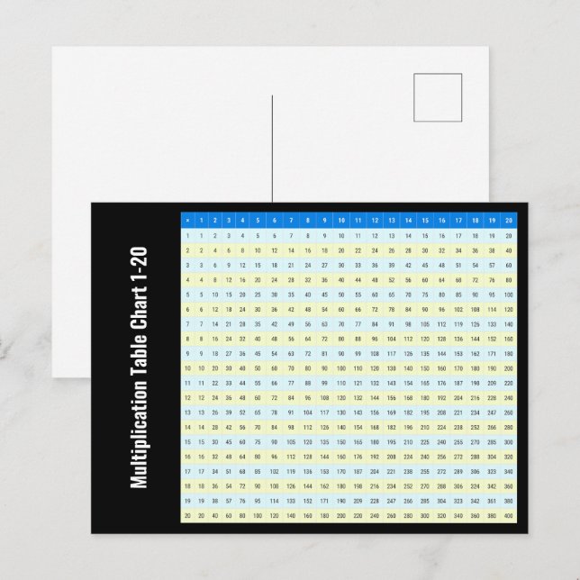 Carte Postale Graphique de tableaux de 1 à 20 heures de multipli (Devant / Derrière)
