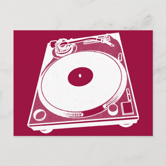 Carte Postale Graphique de Tourne-disque rétro en blanc (Devant)