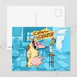 Carte Postale Graphique souriant de vache et de poulet