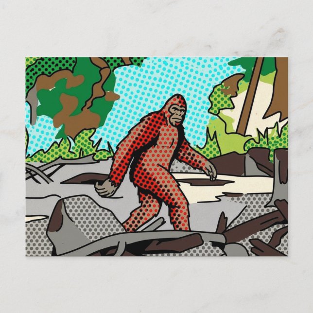 Carte Postale Graphisme de bande dessinée de forêt de Sasquatch  (Devant)