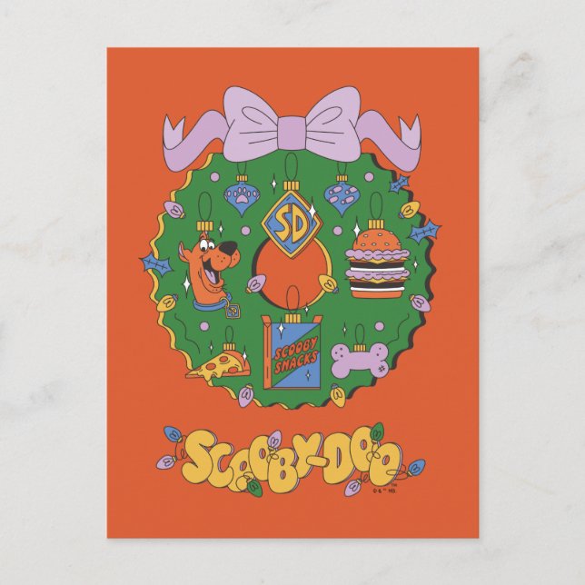 Carte Postale Graphisme de couronne de snacks de Noël de Scooby- (Devant)