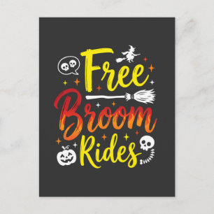 Carte Postale Graphisme de sorcière de Halloween à balai gratuit