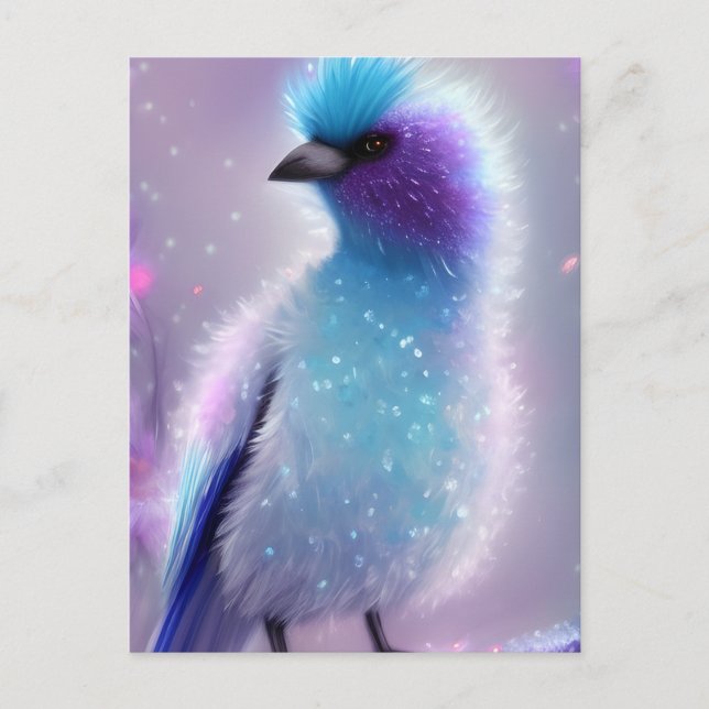 Carte Postale Graphisme d'Oiseau Fluffy Bleu Cute (Devant)