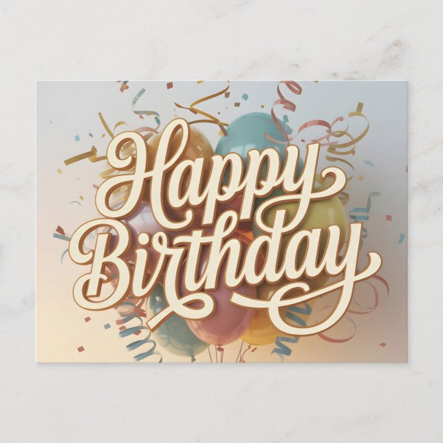 Carte Postale Graphisme élégant "Joyeux Anniversaire" en script  (Devant)