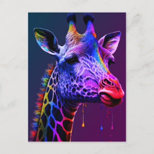 Carte Postale Gras coloré arc-en-ciel Giraffe Cute Zoo Animal
