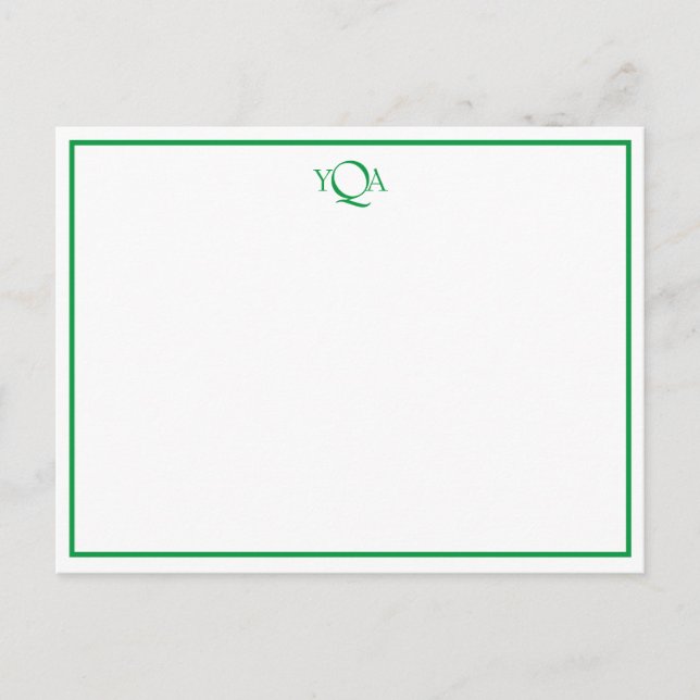 Carte Postale Grass vert et blanc Monogramme note plat (Devant)