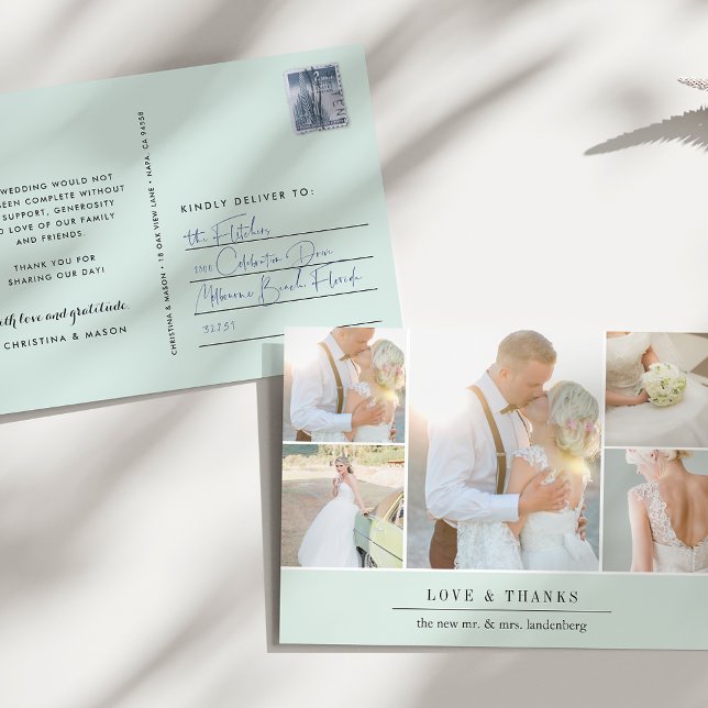 Carte Postale Gratitude chic | Mariage Photo Collage Merci (Créateur téléchargé)