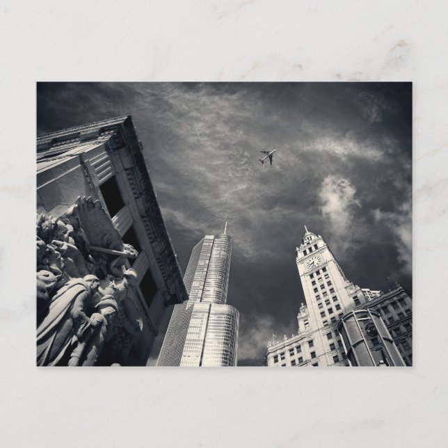Carte Postale Gratte-ciel de Chicago Illinois en noir et blanc (Devant)