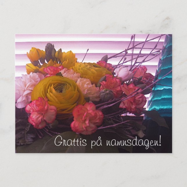 Carte Postale Grattis på namnsdagen, blommor (Devant)