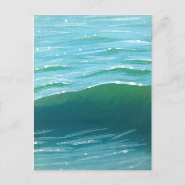Carte Postale Gravure Bleu étincelant et Vagues vertes (Devant)