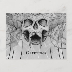 Carte Postale Gravure Métal lourd Crâne de mort