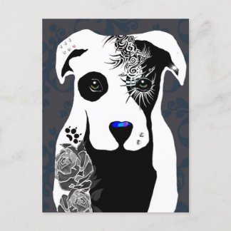 Carte Postale Gray Pit bull dog tattoos and piercing rose