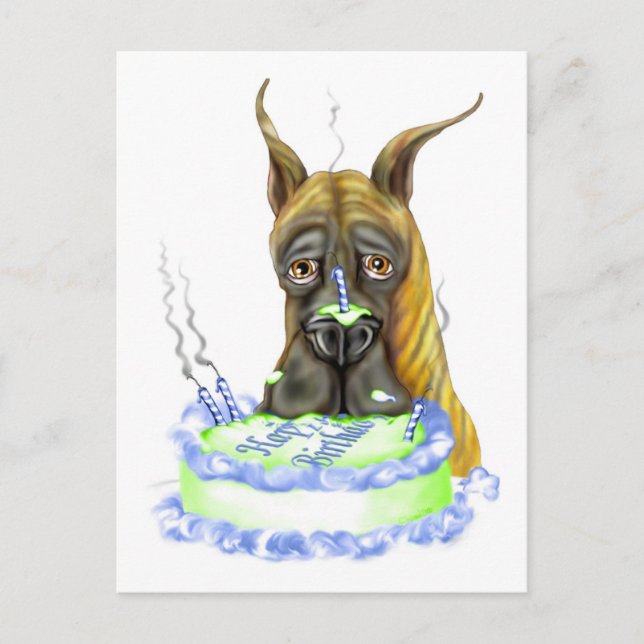Carte Postale Great Dane Brindle gâteau d'anniversaire (Devant)