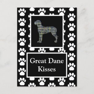 Carte Postale Great Dane Dog Baisers Silhouette Jaune&Grille Ble