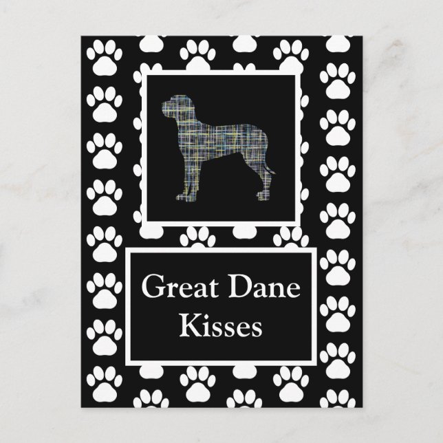 Carte Postale Great Dane Dog Baisers Silhouette Jaune&Grille Ble (Devant)