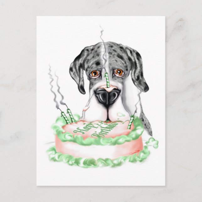 Carte Postale Great Dane Merle UC Gâteau d'anniversaire (Devant)