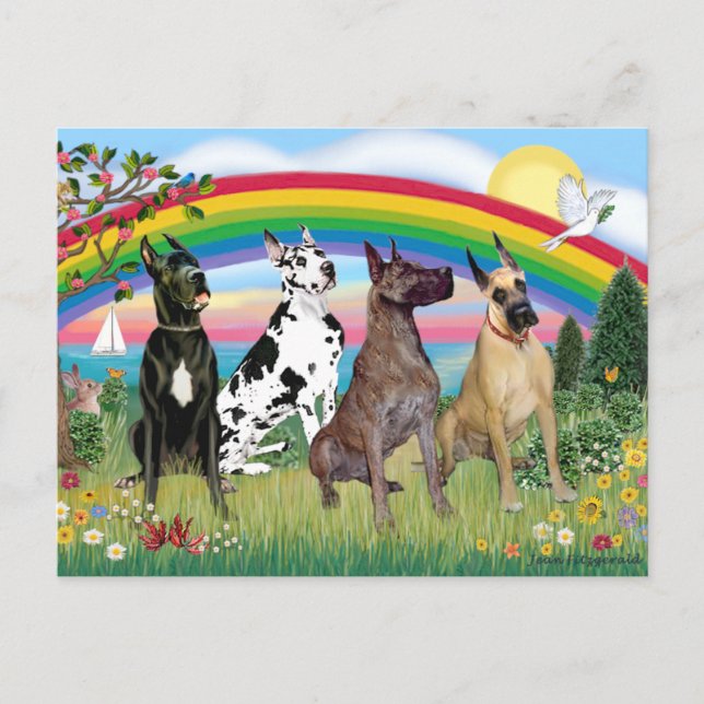 Carte Postale Great Danes (quatre) - Rainbow Bright (Devant)