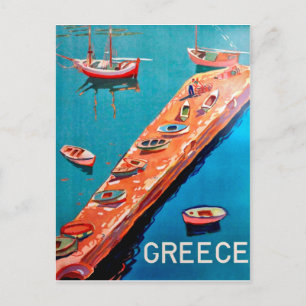 Carte Postale Grèce, bateaux de pêche sur la côte