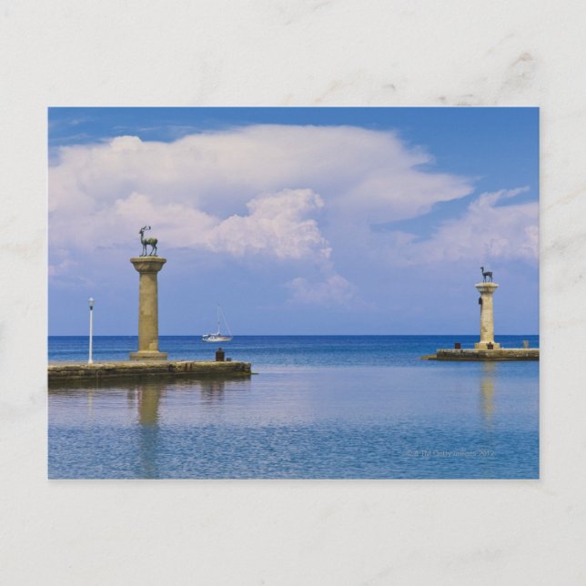 Carte Postale Grèce, Rhodes, statue de cerf dans le port de Mand (Devant)