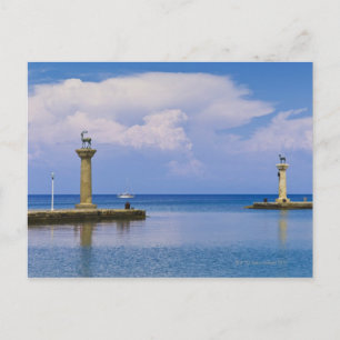 Carte Postale Grèce, Rhodes, statue de cerf dans le port de Mand
