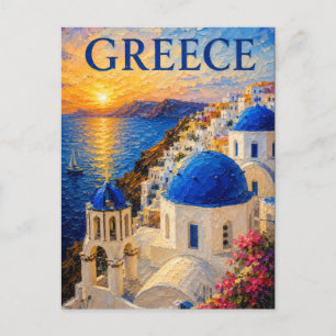 Carte Postale Grèce : Souvenir d'art de Santorin au coucher du s